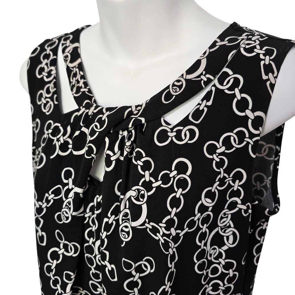 Nine West Womens Chain Link Print Sleeveless Keyhole Blouse Medium Career Comfy - Picture 3 of 10